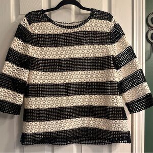 Talbots Black and Cream Textured Blouse